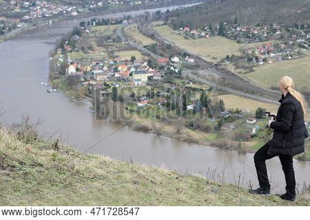 Dubicky, Czechia - February 21, 2023: Autoportrait Above Labe River From Doerell View