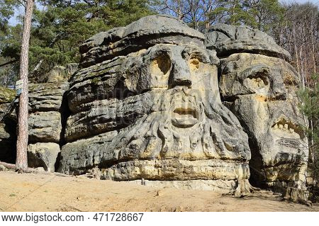 Zelizy, Czechia - February 26, 2023: Rock Reliefs Of Certovy Hlavy In Region Of Kokorinsko