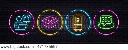 User Notification, Refrigerator And Opened Box Minimal Line Icons. Neon Laser 3d Lights. 360 Degree 