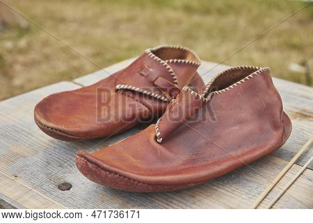 Leather Shoes Of The Ancient Vikings. Retro Photo