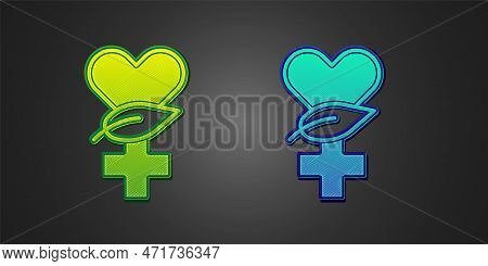 Green And Blue Ethnoscience Icon Isolated On Black Background. Gardening, Ethnoscience And Organic C
