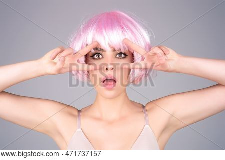 Close Up Photo Of Impressed Woman Isolated Over Studio Background. Portrait Of An Excited Young Girl