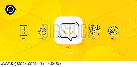 Internet Notification, Refrigerator And Smile Chat Minimal Line Icons. Yellow Abstract Background. F