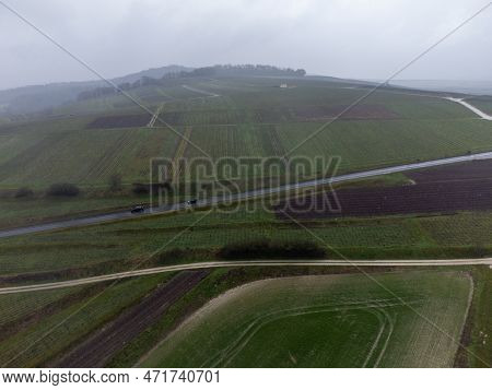 Winter View On Val De Livre En Gran Cru Vineyards Of Famous Champagne Houses In Montagne De Reims, C