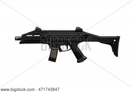 A Modern Automatic Carbine Chambered For 9mm Pistol Caliber. Weapons For The Police, Army And Specia