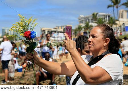 Salvador, Bahia, Brazil - February 2, 2023: Candoble Supporters And Orixa Iemanja Supporters Visit R