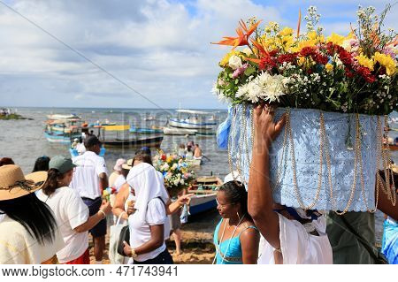Salvador, Bahia, Brazil - February 2, 2023: Candoble Supporters And Orixa Iemanja Supporters Visit R