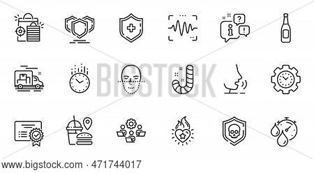 Outline Set Of Beer, Cyber Attack And Teamwork Line Icons For Web Application. Talk, Information, De