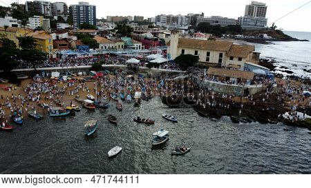 Salvador, Bahia, Brazil - February 2, 2023: Candoble Supporters And Orixa Iemanja Supporters Visit R