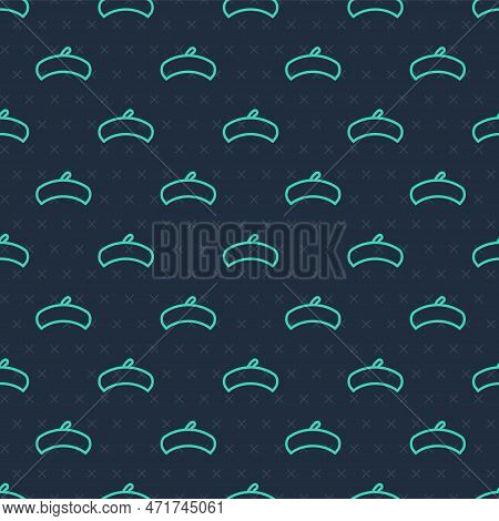 Green Line French Beret Icon Isolated Seamless Pattern On Blue Background. Vector