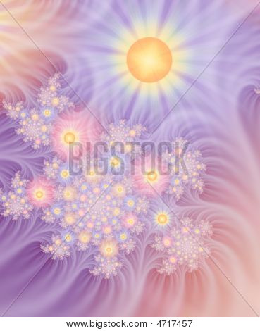 Gossamer fiori con sole radiante primavera