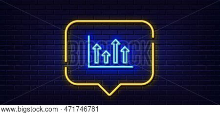 Neon Light Speech Bubble. Growth Chart Line Icon. Financial Graph Sign. Upper Arrows Symbol. Busines