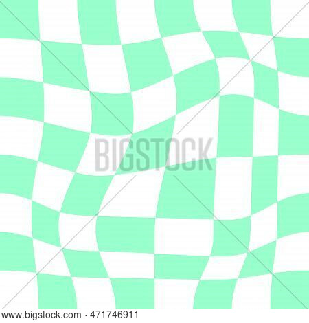 Distorted Chessboard Background. Checkered Optical Illusion. Psychedelic Pattern With Warped Squares