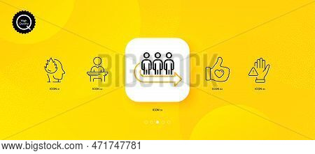 Like Hand, Dont Touch And Queue Minimal Line Icons. Yellow Abstract Background. Election Candidate, 