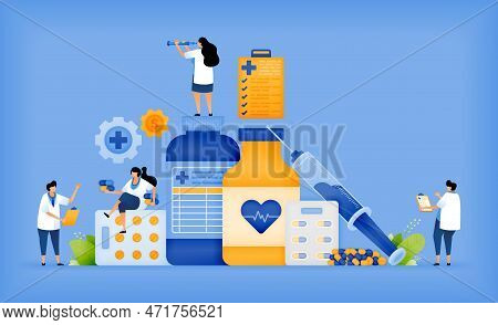 Vector Illustration Of Doctor Prepares Medicines For Patient. Doctor Mixing Medicine For Patient Tre