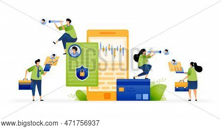 Vector Illustration Of Safe And Secure Investment In Mobile Apps. Manage Your Finances. User Protect