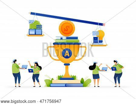 Vector Illustration Of Brighter Future Investing In Outstanding Scholars. Supporting Scholarships Fo