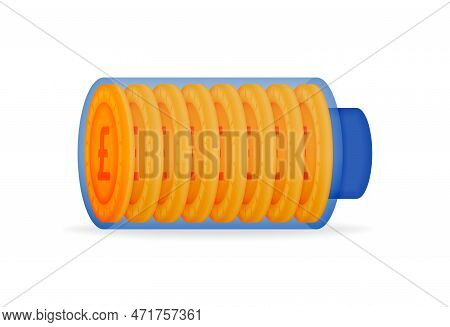 Money In Battery Icon. Energy For Economy. Filled Finance Icon. Macroeconomy Banking. Can Be Used Fo