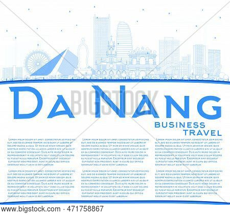 Outline Da Nang Vietnam City Skyline With Blue Buildings And Copy Space. Vector Illustration. Busine