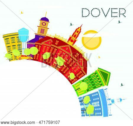 Dover Delaware City Skyline With Color Buildings, Blue Sky And Copy Space. Vector Illustration. Busi