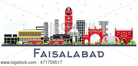 Faisalabad Pakistan City Skyline With Gray Buildings Isolated On White. Vector Illustration. Busines