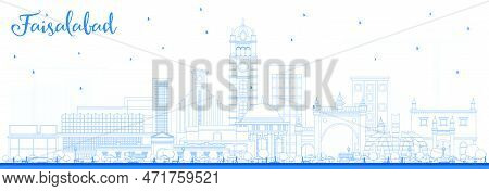 Outline Faisalabad Pakistan City Skyline With Blue Buildings. Vector Illustration. Business Travel A
