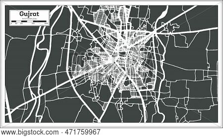Gujrat Pakistan City Map In Retro Style. Outline Map. Vector Illustration.