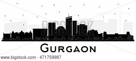 Gurgaon India City Skyline Silhouette With Black Buildings Isolated On White. Vector Illustration. B