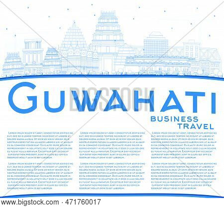 Outline Guwahati India City Skyline With Blue Buildings And Copy Space. Vector Illustration. Busines