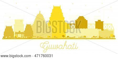 Guwahati India City Skyline Silhouette With Golden Buildings. Vector Illustration. Business Travel A