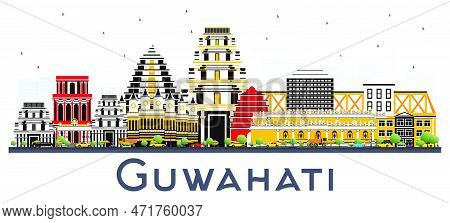 Guwahati India City Skyline With Color Buildings Isolated On White Background. Vector Illustration. 