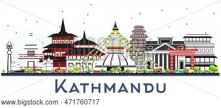 Kathmandu Nepal Skyline With Gray Buildings Isolated On White. Vector Illustration. Business Travel 