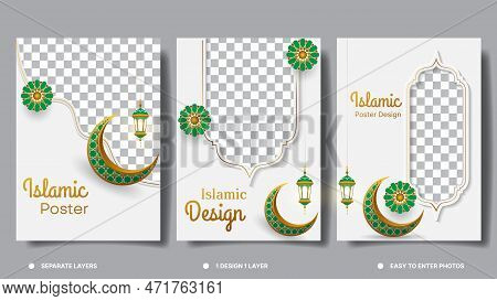 Set Of Islamic Poster Design For Ramadan Kareem. Eid Mubarak, Eid Al-fitr, Eid Al-adha, Muharam Isla