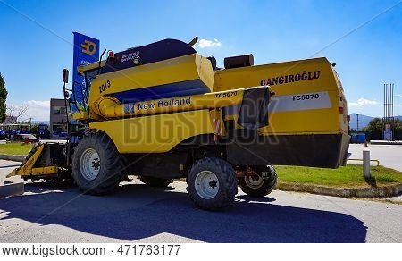 Araclar, Turkey - September 16, 2022: New Holland Agriculture Logo In The Dealership Store Against A