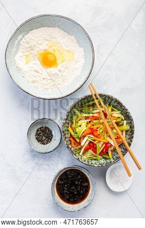 Ingredients For Vegetable Pancake (yachaejeon), Pajeon Or Korean Pancake, Korean Pizza - Asian Food 