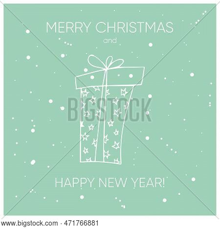 Merry Chrisrmas And Happy New Year Card With Christmas Box. Winter Holidays Design. Vector Illustrat