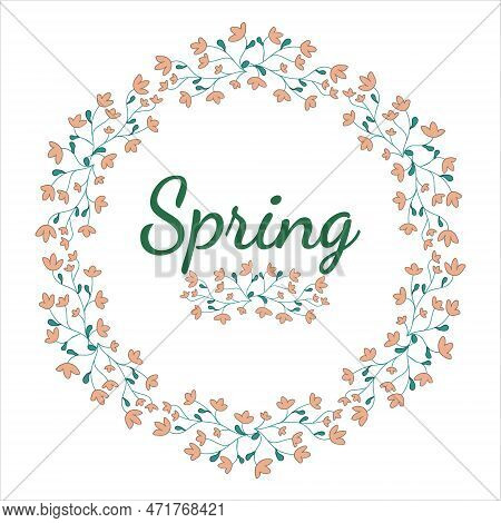 Flowers Wreath. Spring Flower. Doodle Vector Illustration. Template Spring Card.