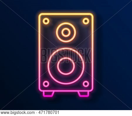 Glowing Neon Line Stereo Speaker Icon Isolated On Black Background. Sound System Speakers. Music Ico
