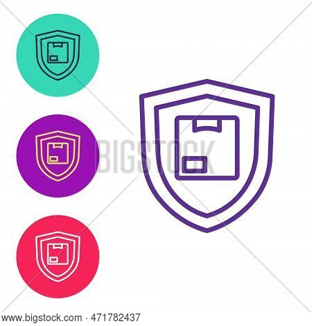 Set Line Delivery Security With Shield Icon Isolated On White Background. Delivery Insurance. Insure