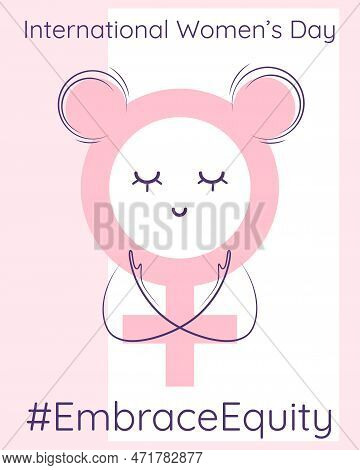 International Women's Day Banner With Stylized Feminine Symbol. Embrace Equity Movement Illustration