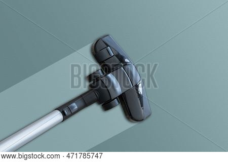 Top Down View Of Vacuum Cleaner Nozzle And Pipe Against Floor, Floor Cleaning Concept