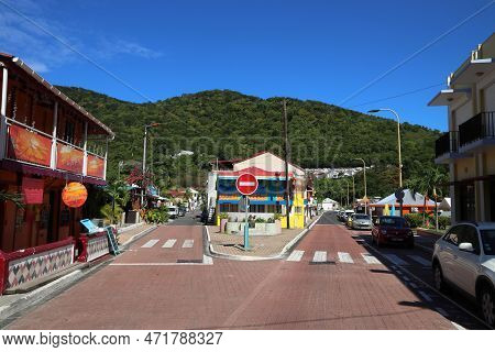 Deshaies, Guadeloupe - November 30, 2019: Main Street View In Deshaies Town In Basse-terre Island Of