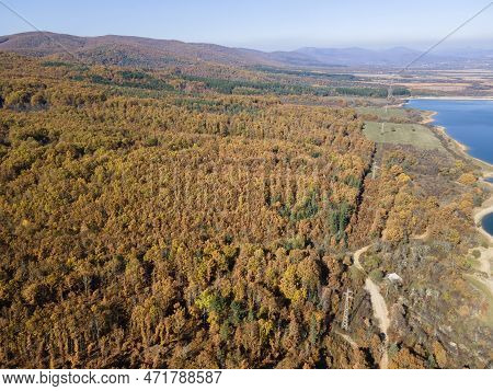 Aerial View Of Izvor Reservoir At Konyavska Mountain, Bulgaria