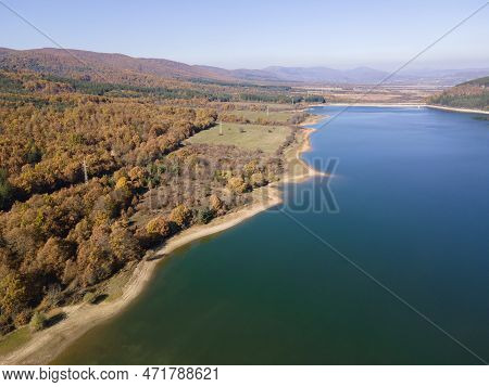 Aerial View Of Izvor Reservoir At Konyavska Mountain, Bulgaria
