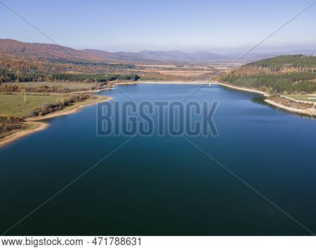 Aerial View Of Izvor Reservoir At Konyavska Mountain, Bulgaria