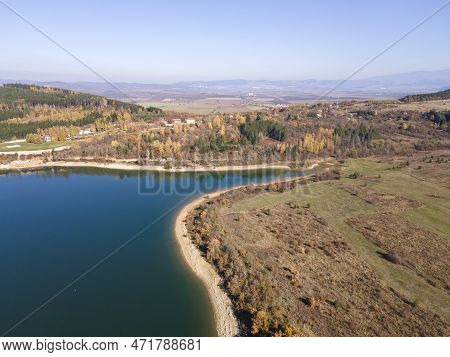 Aerial View Of Izvor Reservoir At Konyavska Mountain, Bulgaria