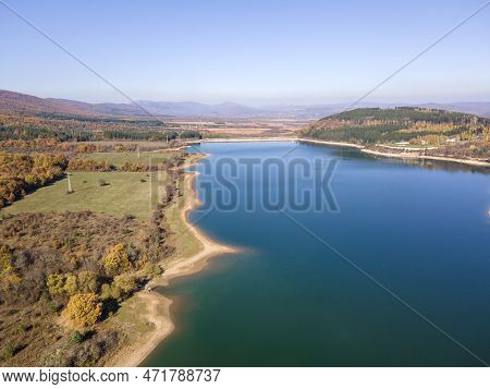 Aerial View Of Izvor Reservoir At Konyavska Mountain, Bulgaria