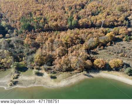 Aerial View Of Izvor Reservoir At Konyavska Mountain, Bulgaria