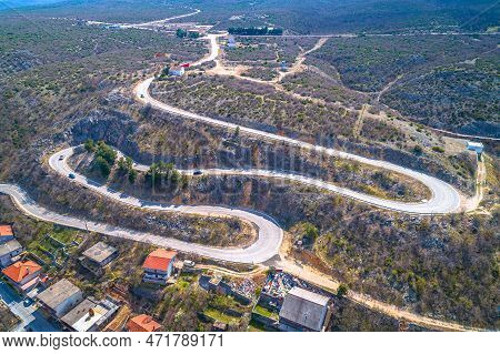 Aerial View Of Road Serpentines In Obrovac, Dalmatia Region Of Croatia