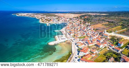 Petrcane Village Tourist Destination Coastline Aerial Panoramic View, Dalmatia Region Of Croatia
